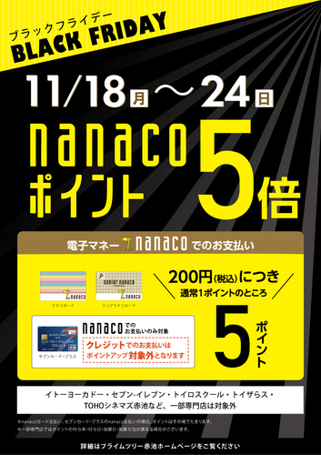 nanacoポイント5倍キャンペーン！