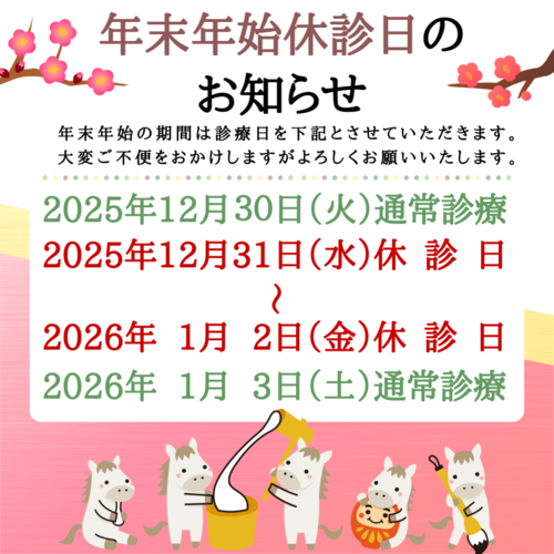 【年末年始休診日のお知らせ】